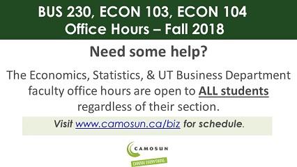 Economics 103, 104 & Business 230 Tutoring Fall 2018